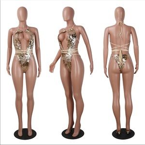 Gold Sequin One Piece Swimsuit